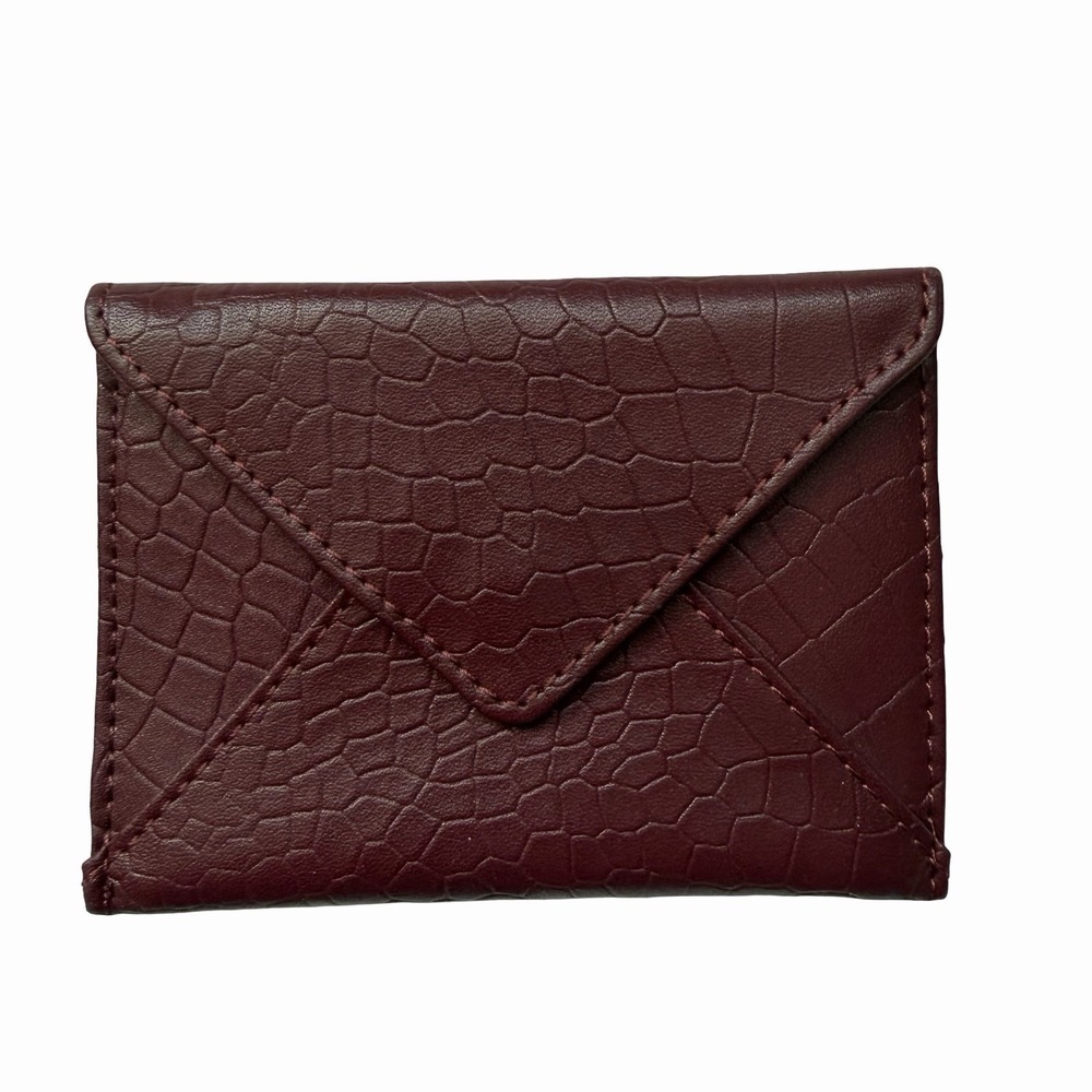Rachel Miriam Textured Leather Card Case Holder Wallet in Burgundy/Merlot